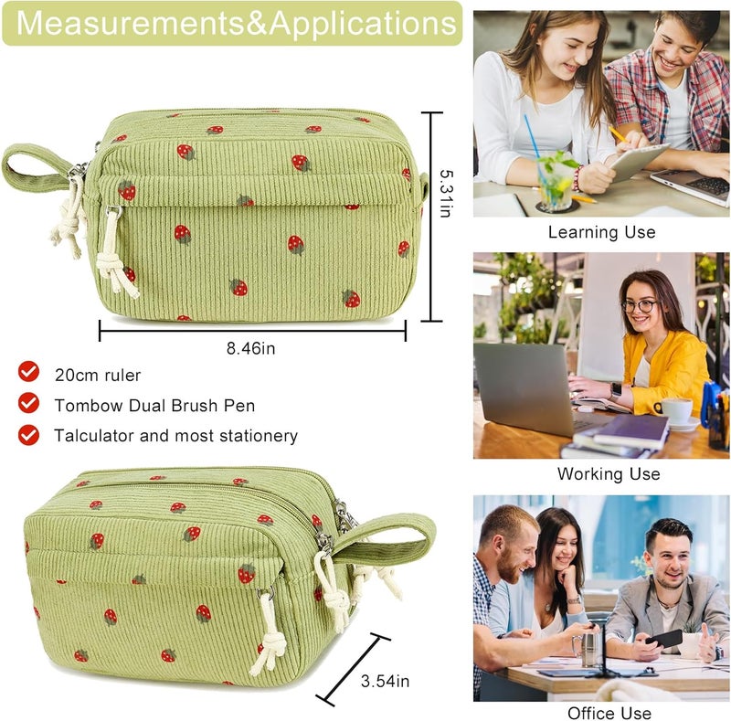 BLUBOON Big Capacity Pencil Case Pencil Pouch Pen Case School Supplies Cute Pencil Box Pencil Bag for Teen Girls Boys Women Man (Strawberry Green2) - Image 3